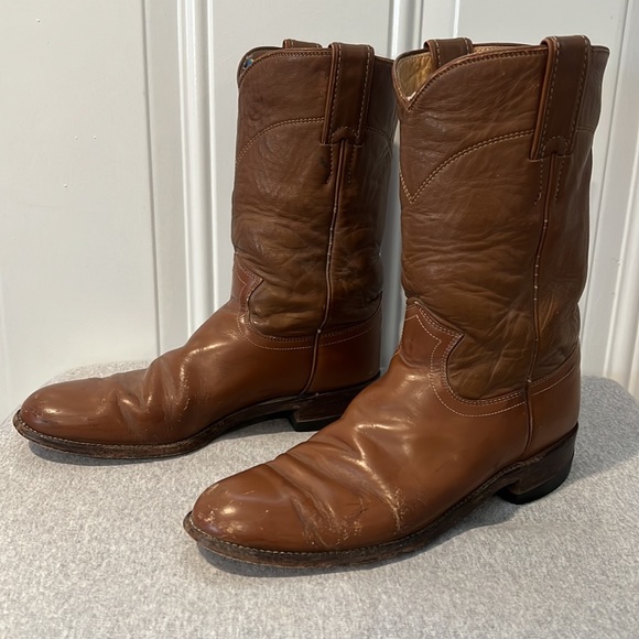 Used Brown Justin Cowboy boots Size 7 1/2 AA - Picture 2 of 7